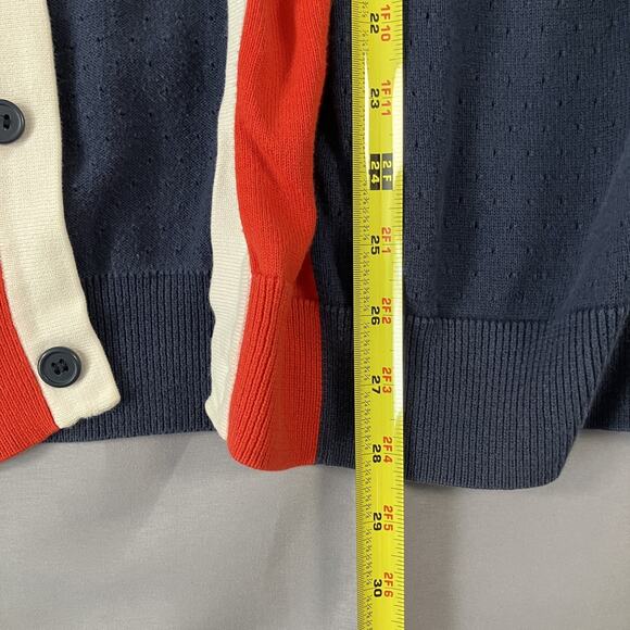 H&M Cardigan Sweater Mens XL Blue Red White Button Up Lightweight Organic Cotton - Picture 10 of 14